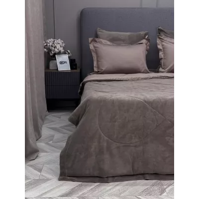 Комплект с одеялом KAZANOV.A Lindor Fluffy капучино/трюфель (египетский хлопок-велюр), евро