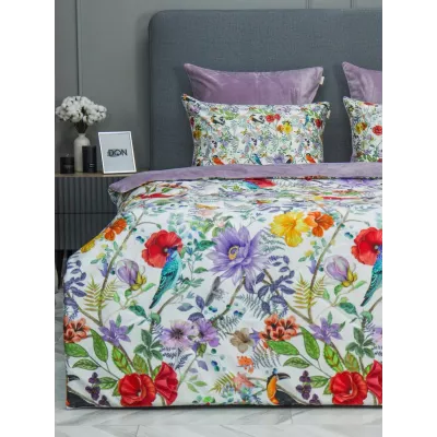 Комплект с одеялом KAZANOV.A “Маки” жемчуг лаванда (египетский хлопок-велюр), 1.5 спальный