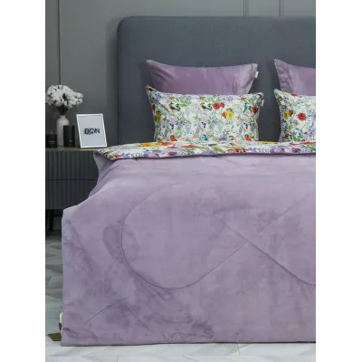 Комплект с одеялом KAZANOV.A “Маки” жемчуг лаванда (египетский хлопок-велюр), 1.5 спальный