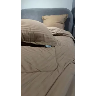 Комплект с одеялами DonCotton "Stripe Sateen" (кофейный), семейный