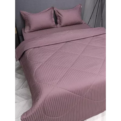 Комплект с одеялом DonCotton "Страйп-сатин" (пыльная роза), евро