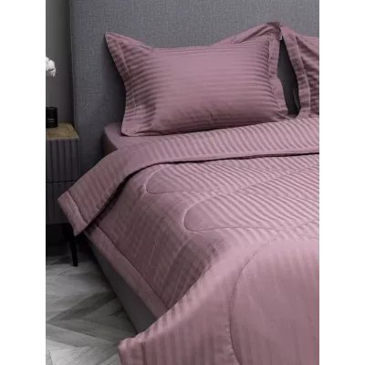 Комплект с одеялом DonCotton "Страйп-сатин" (пыльная роза), евро