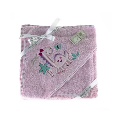 Полотенце-уголок и мочалка Sofi De Marko “FANNY DINO” (розовый), 80x80