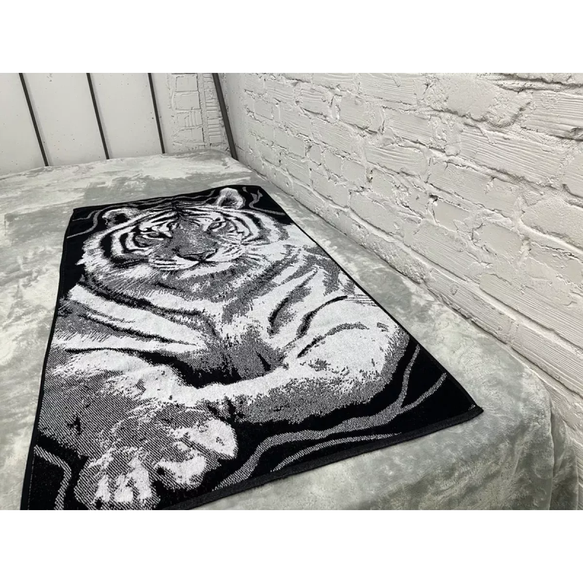 Махровое полотенце Самойловский текстиль "Тигр" черный/светло-серый, 50х90