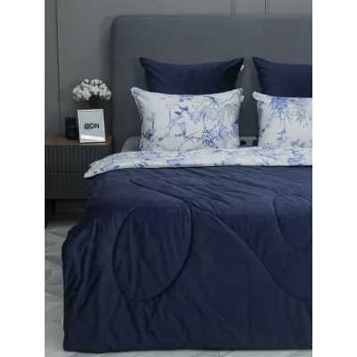 Комплект с одеялом KAZANOV.A “Королек” индиго жемчуг (египетский хлопок-велюр), евро