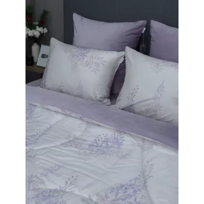 Комплект с одеялом KAZANOV.A “Акация” лаванда платина (египетский хлопок-велюр), 1.5 спальный