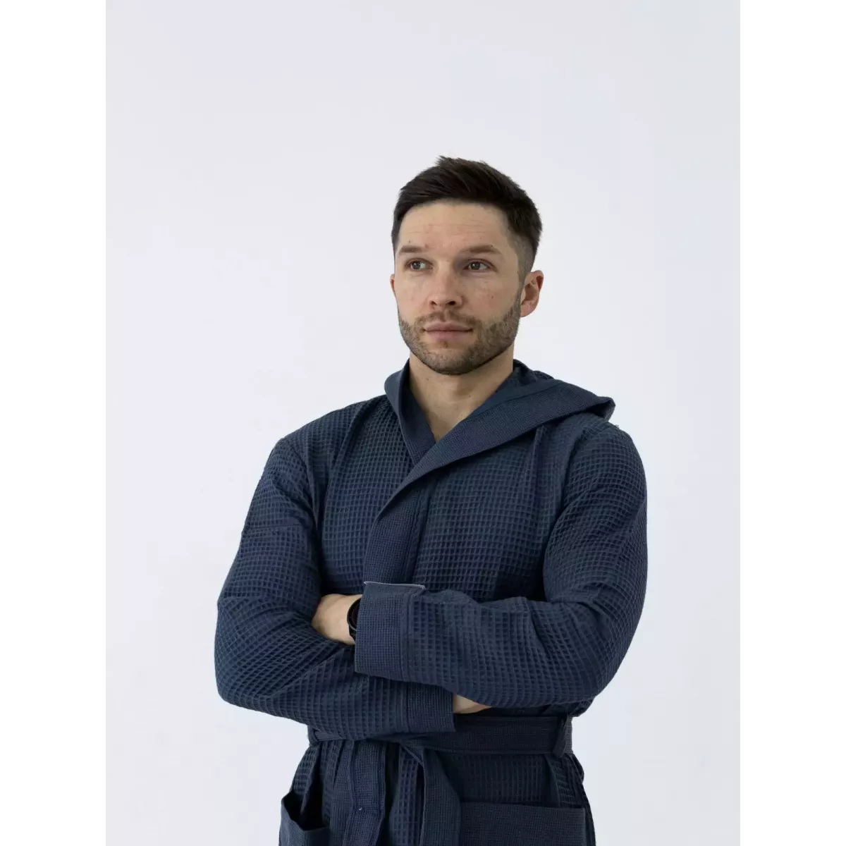 Халат вафельный с капюшоном Sofi de Marko “Гамлет” (синий)