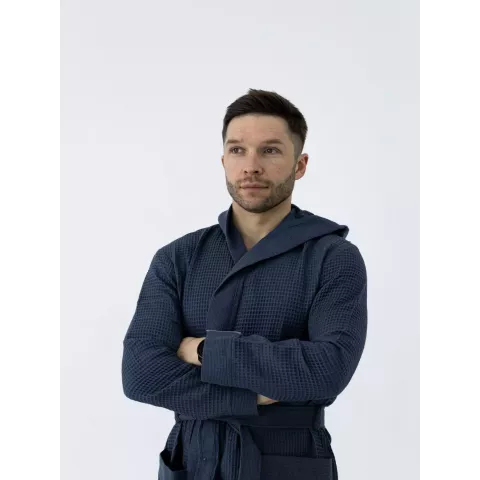 Халат вафельный с капюшоном Sofi de Marko “Гамлет” (синий)