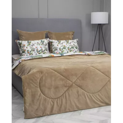 Комплект с одеялом KAZANOV.A “Колибри Каллиопа” бежевый жемчуг (египетский хлопок-велюр), евро