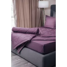 Комплект с одеялом DonCotton "Stripe Sateen Mini" (черничный), семейный