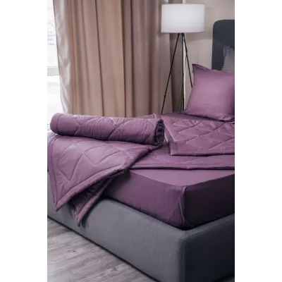 Комплект с одеялом DonCotton "Stripe Sateen Mini" (черничный), семейный