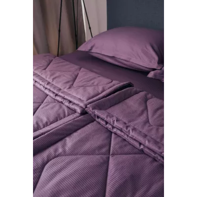 Комплект с одеялом DonCotton "Stripe Sateen Mini" (черничный), семейный