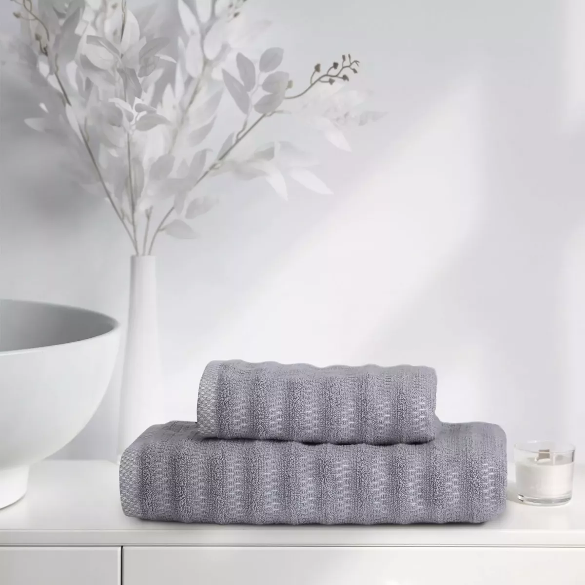 Набор полотенец Verossa "Wave&pixels" Графит/Белый, 50х90 и 70х140