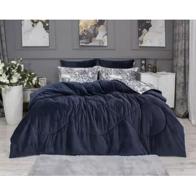 Комплект с одеялом KAZANOV.A “Нала” индиго жемчуг (египетский хлопок-велюр), 1.5 спальный