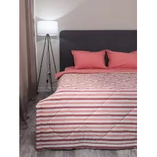 Комплект с одеялом DonCotton "Вареный хлопок" (полоса коралл), семейный