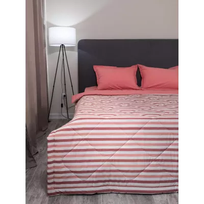 Комплект с одеялом DonCotton "Вареный хлопок" (полоса коралл), евро