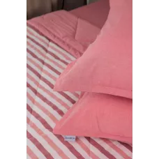 Комплект с одеялом DonCotton "Вареный хлопок" (полоса коралл), семейный