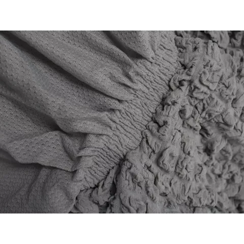 Чехол на прямой трехместный диван и два кресла с оборкой серый