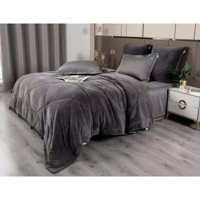 Комплект с одеялом KAZANOV.A Lindor Fluffy графит (египетский хлопок-велюр), евро