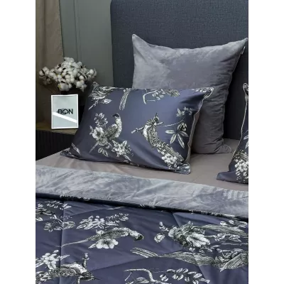 Комплект с одеялами Kazanov.a “Фазан” графит/бежевая платина (египетский хлопок-велюр), семейный