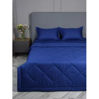 Комплект с одеялом DonCotton "Stripe Sateen" (cиний), евро