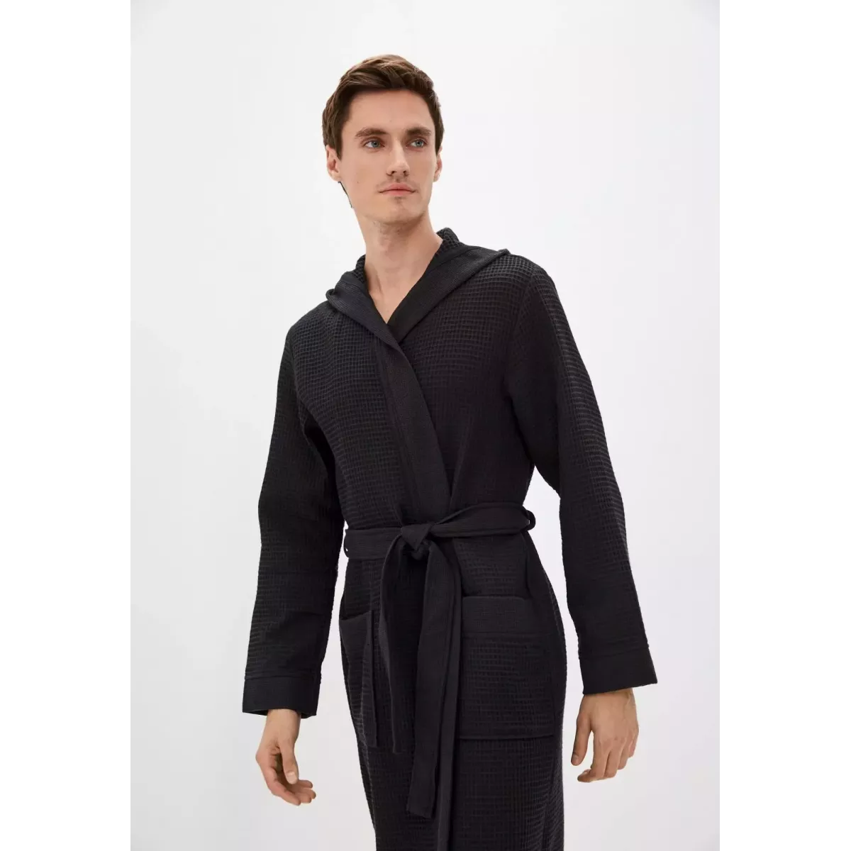 Халат вафельный с капюшоном Sofi de Marko “Гамлет” (черный)