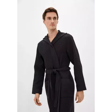Халат вафельный с капюшоном Sofi de Marko “Гамлет” (черный)