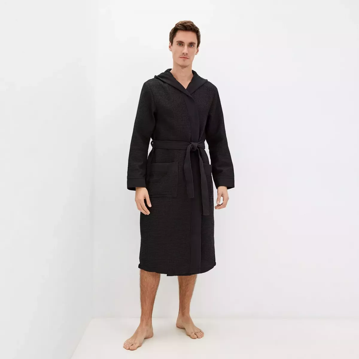 Халат вафельный с капюшоном Sofi de Marko “Гамлет” (черный)