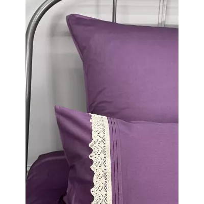 Комплект постельного белья Karteks "Сатин однотонный с кружевом" SOG-015, евро