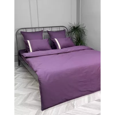 Комплект постельного белья Karteks "Сатин однотонный с кружевом" SOG-015, евро