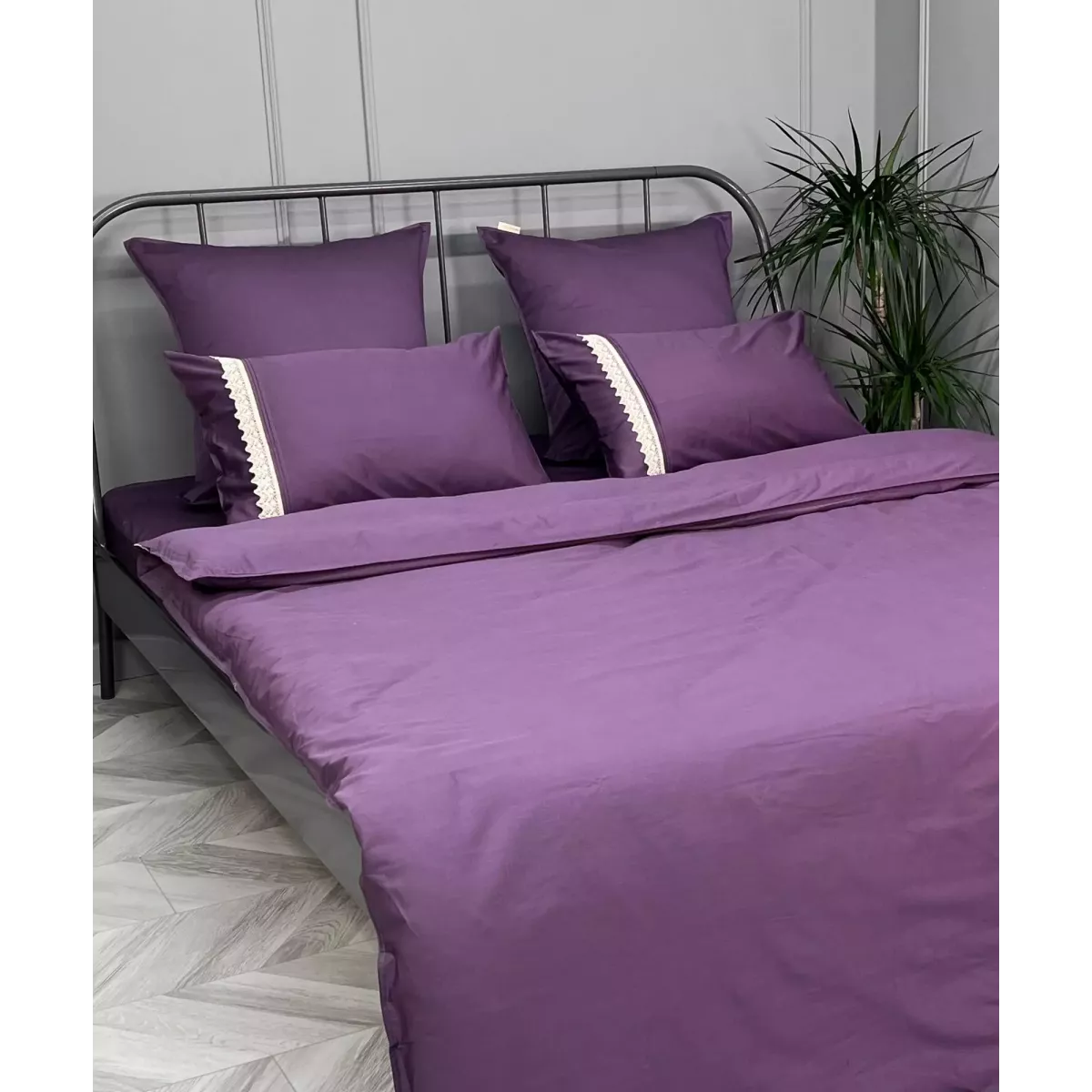 Комплект постельного белья Karteks "Сатин однотонный с кружевом" SOG-015, евро