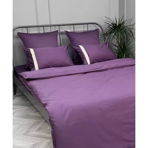 Комплект постельного белья Karteks "Сатин однотонный с кружевом" SOG-015, евро