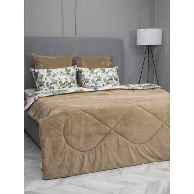 Комплект с одеялом KAZANOV.A “Колибри Каллиопа” бежевый жемчуг (египетский хлопок-велюр), 1.5 спальный