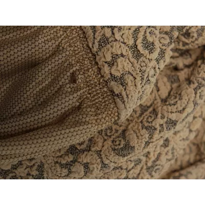 Чехол на угловой диван с оборкой Жаккард светло-бежевый