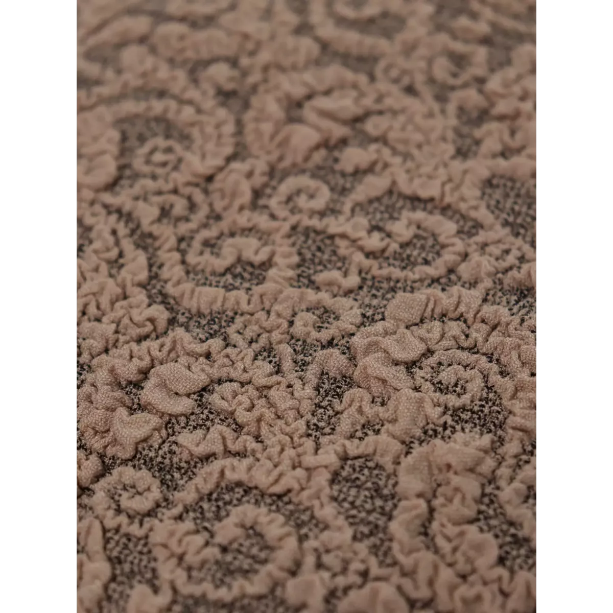 Чехол на прямой трехместный диван и два кресла с оборкой Жаккард бежевый