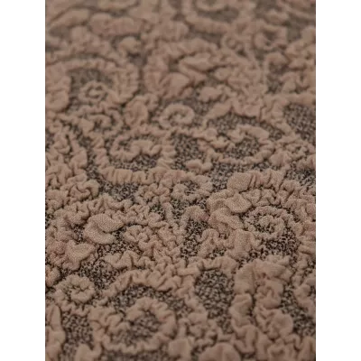 Чехол на прямой трехместный диван и два кресла с оборкой Жаккард бежевый