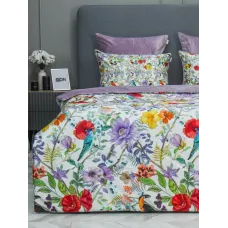 Комплект с одеялами KAZANOV.A “Маки” жемчуг лаванда (египетский хлопок-велюр), семейный