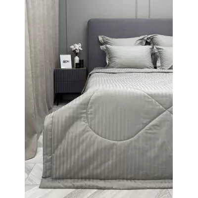 Комплект с одеялом KAZANOV.A Stripe Cotton "Hotel" (олива платина), евро