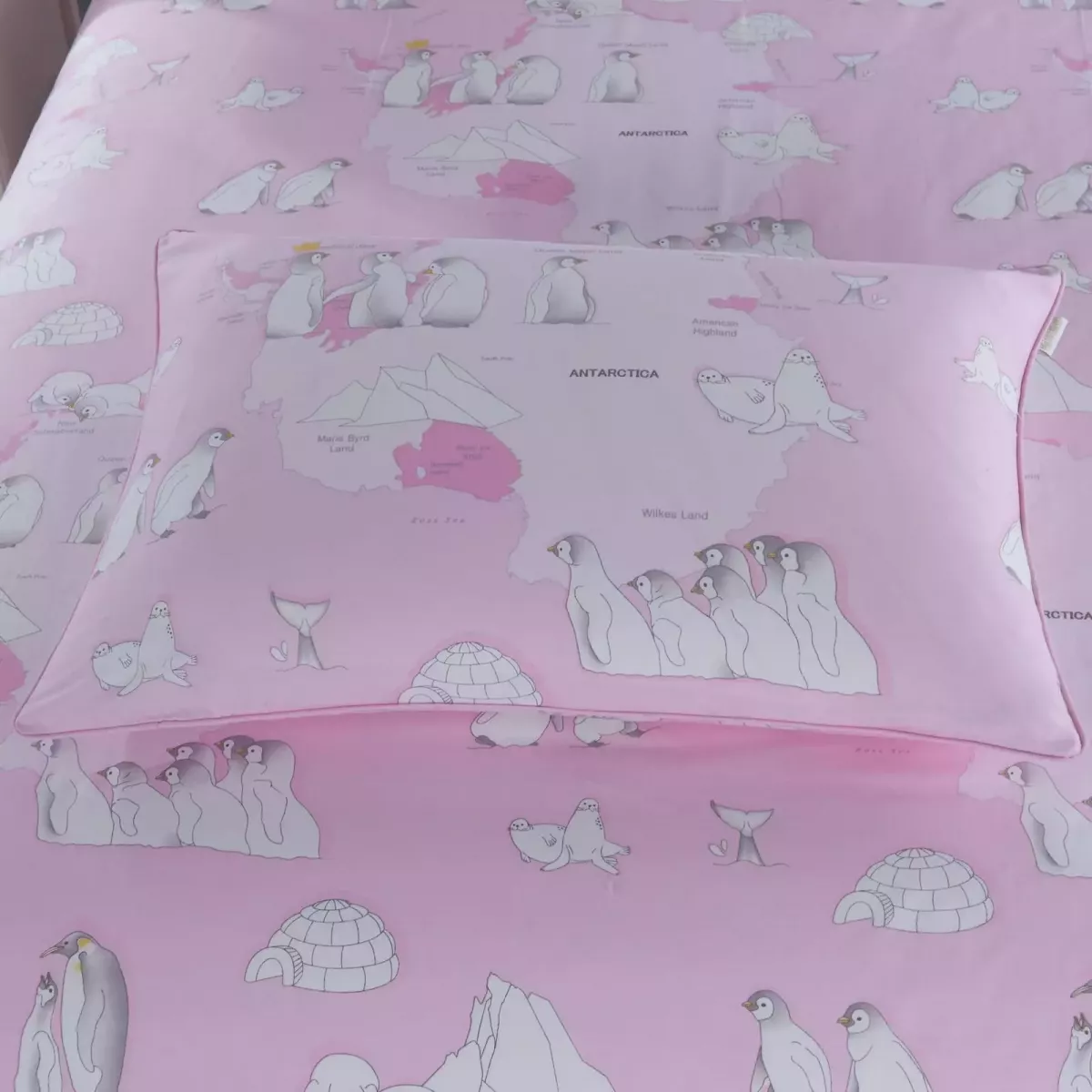 Комплект постельного белья Sofi De Marko “Пингвины”(розовый), 1.5 спальный