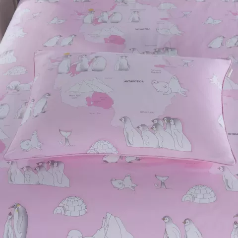 Комплект постельного белья Sofi De Marko “Пингвины”(розовый), 1.5 спальный