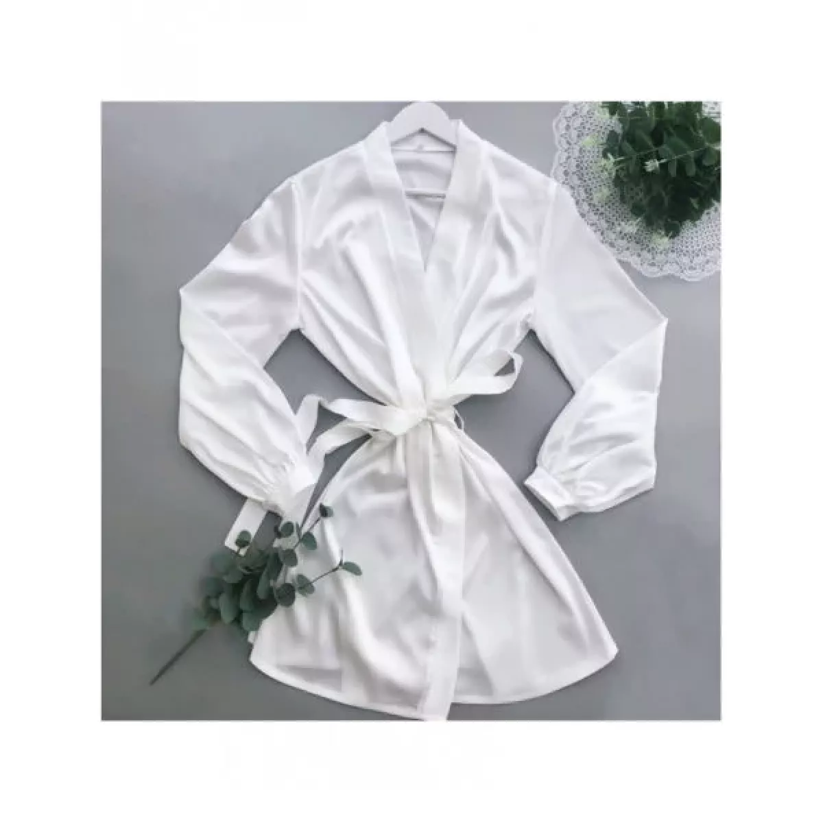 Женский белый халат (шелк-сатин)