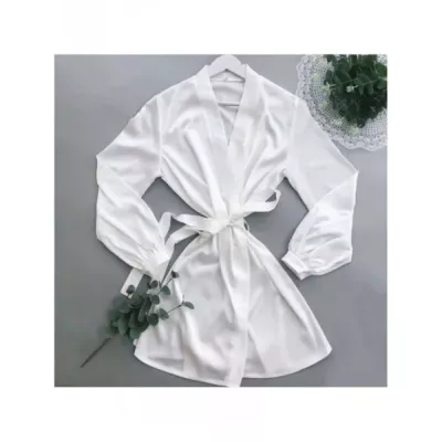 Женский белый халат (шелк-сатин)