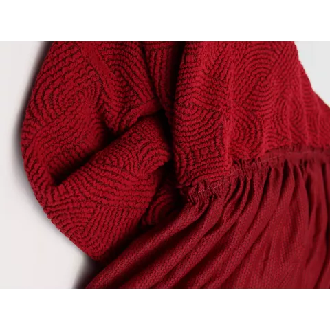 Чехол на угловой диван с оборкой бордовый