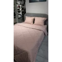 Комплект с одеялами DonCotton "Stripe Sateen" (пудра), семейный