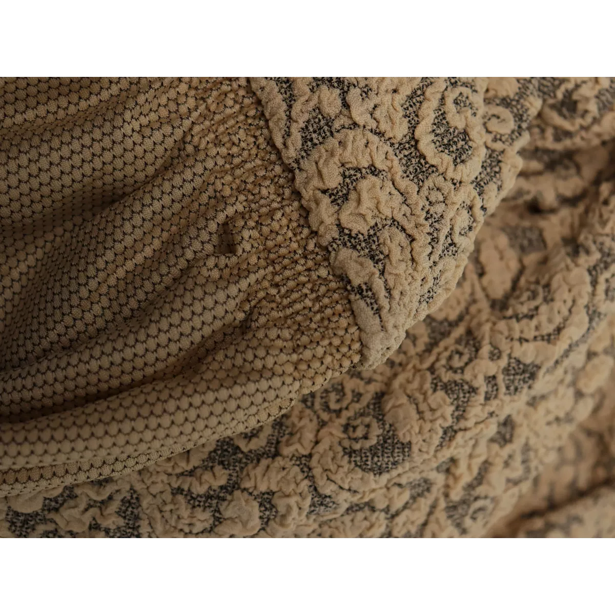 Чехол на угловой диван с оборкой Жаккард кофе