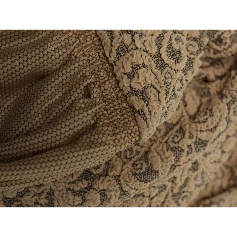 Чехол на угловой диван с оборкой Жаккард кофе