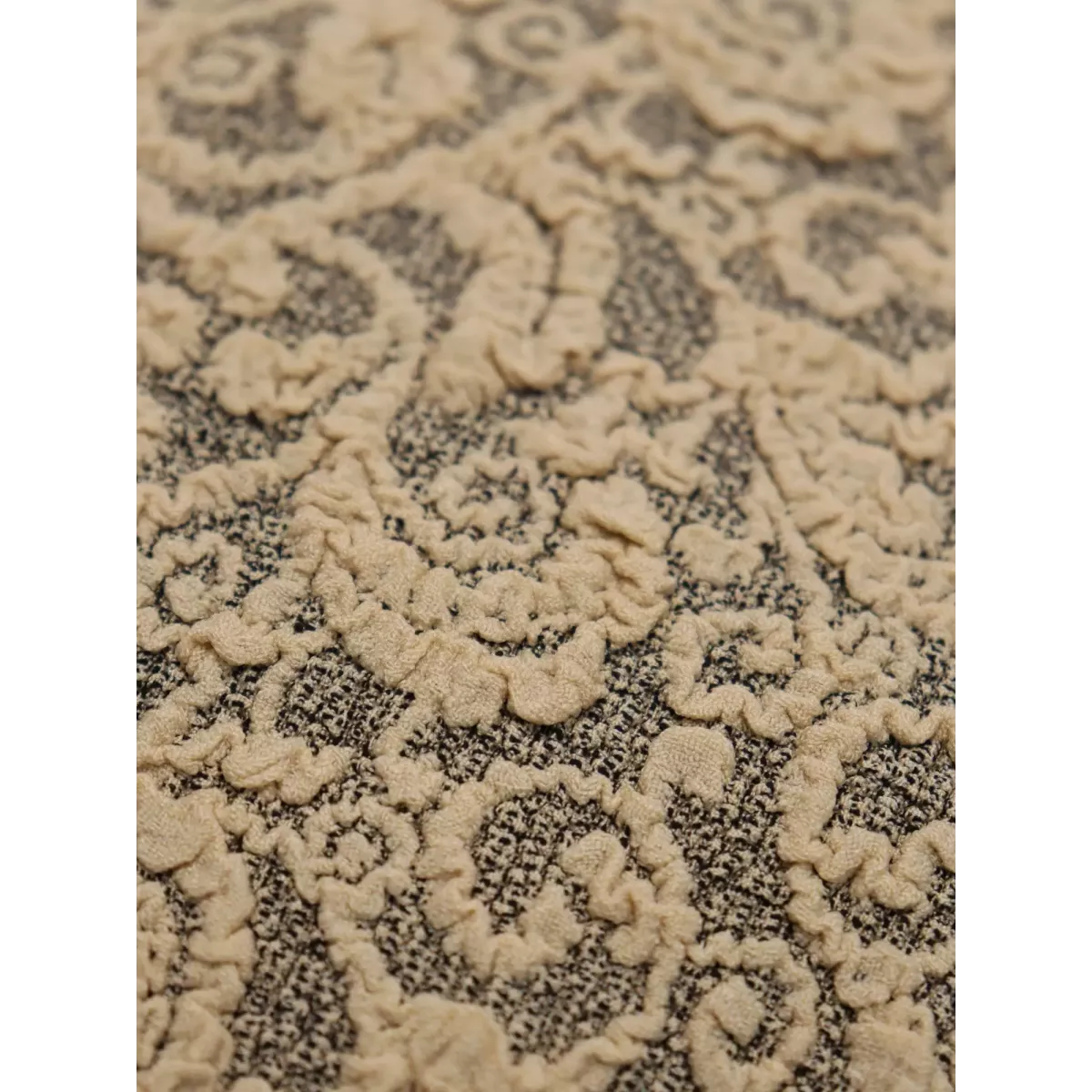 Чехол на угловой диван с оборкой Жаккард светло-бежевый