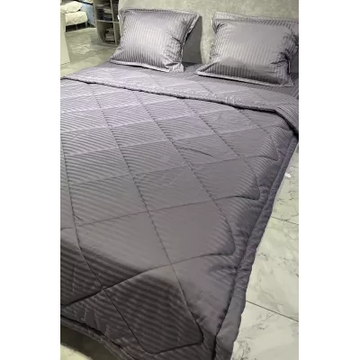 Комплект с одеялом DonCotton "Stripe Sateen " (мокрый асфальт), семейный