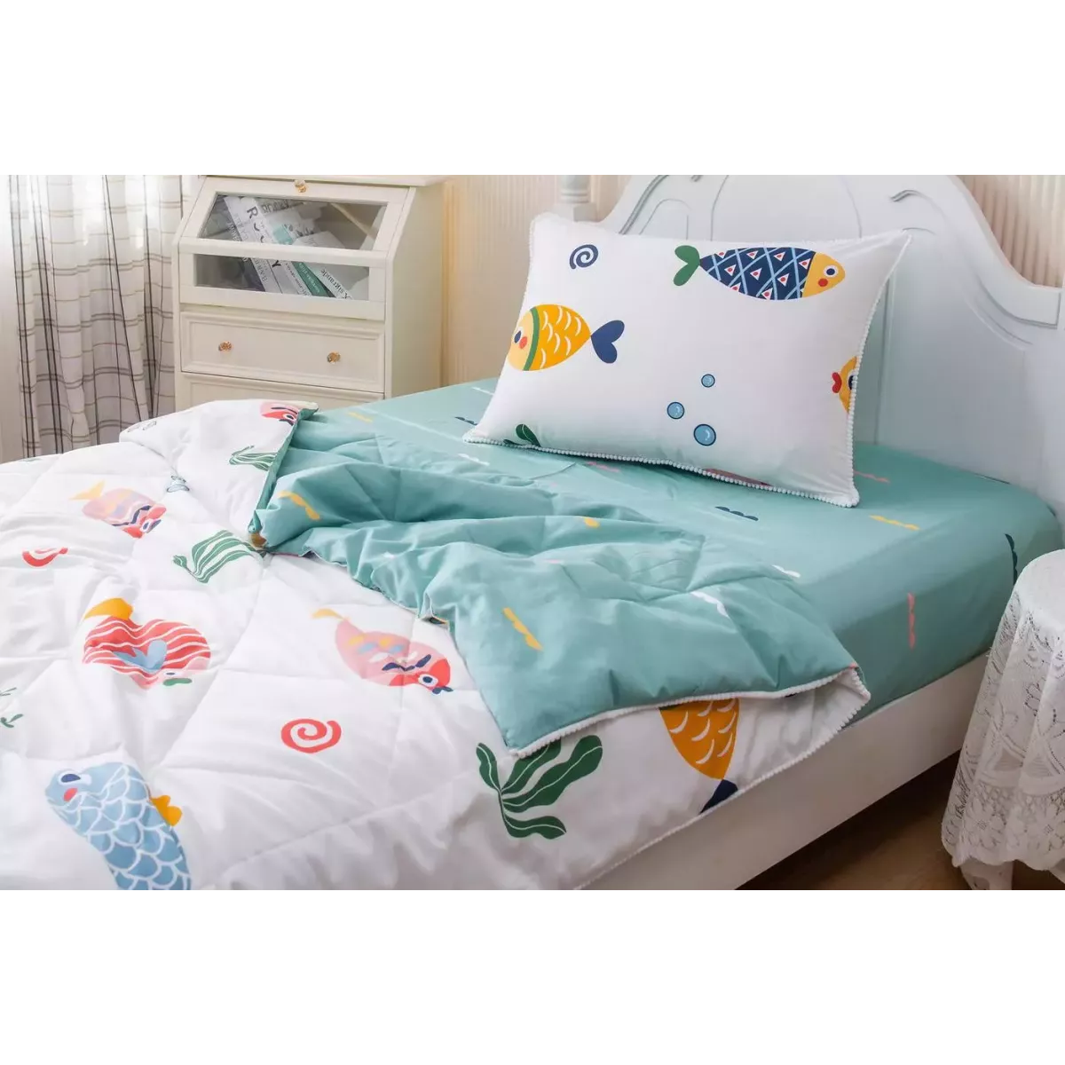 Комплект с одеялом Sofi De Marko "Аквариум" (белый), 1.5 спальный