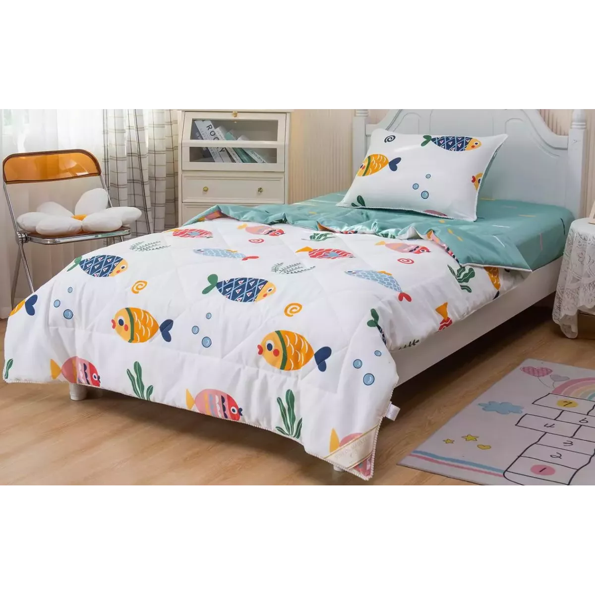 Комплект с одеялом Sofi De Marko "Аквариум" (белый), 1.5 спальный